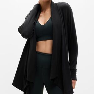 Athleta Pranayama Restore Wrap Cardigan Black Size XL Flawed Cozy Open Front